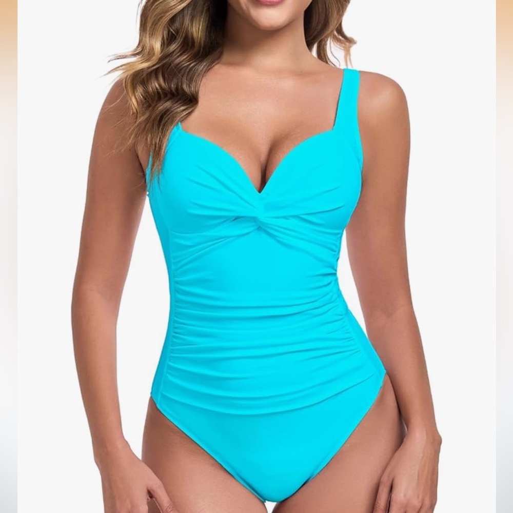 NWT Colloyes Women's Twist Front One Piece Swimsuits Ruched Bathing Suits L
